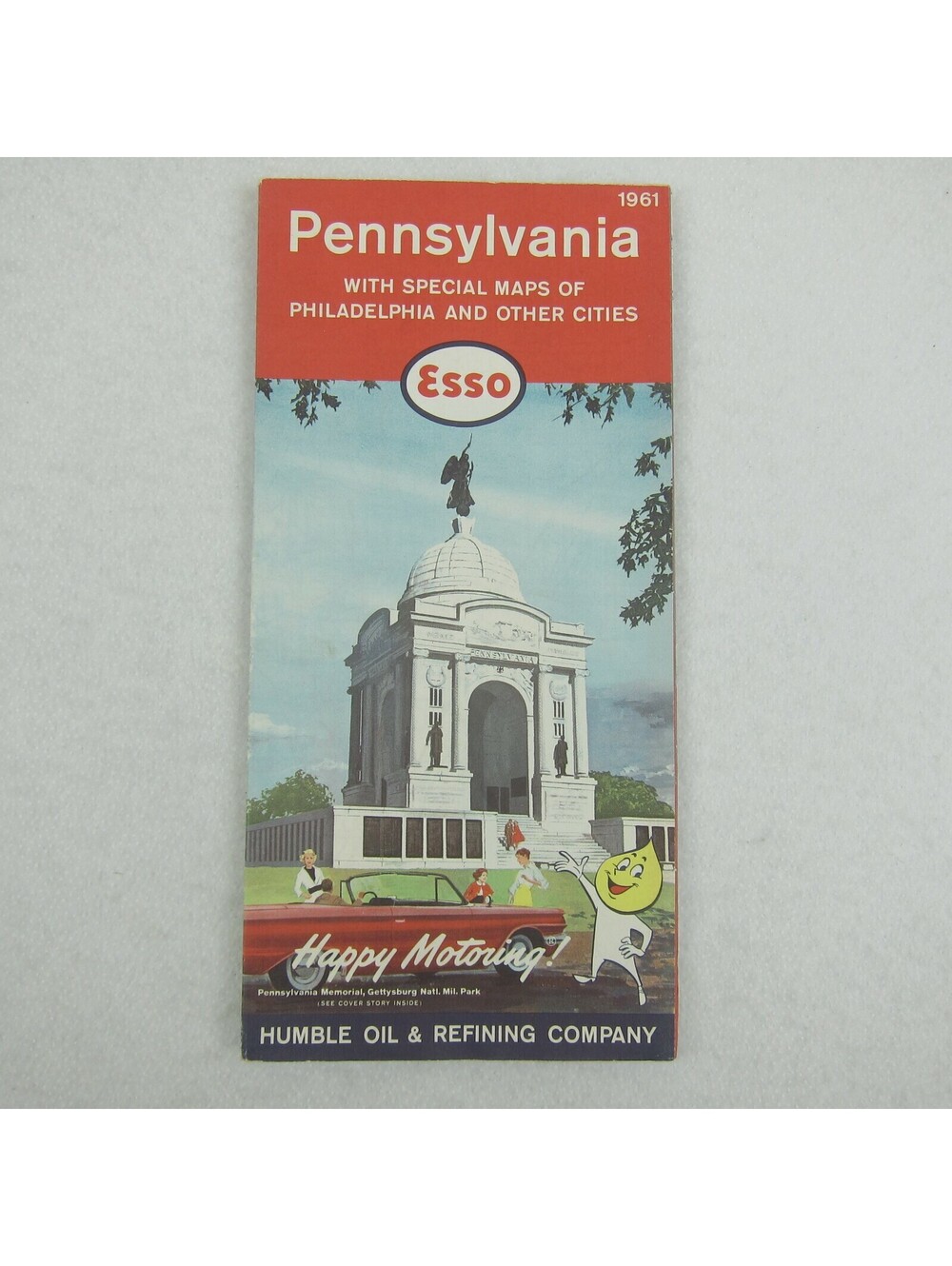 1961 Esso Humble Oil Road Map Pennsylvania with Pittsburg Philadelphia Metros